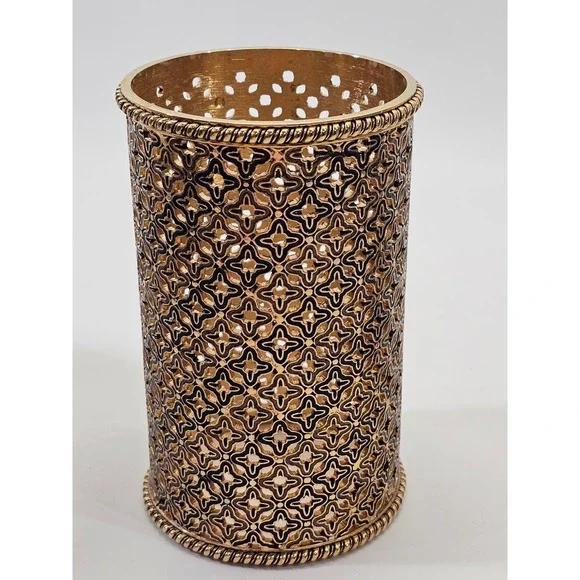 SET 3 St. John Home Enamel Open Design Gold Tone Candle Votives Holders Designer